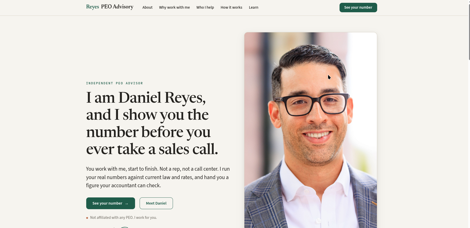 Reyes PEO Advisory website example
