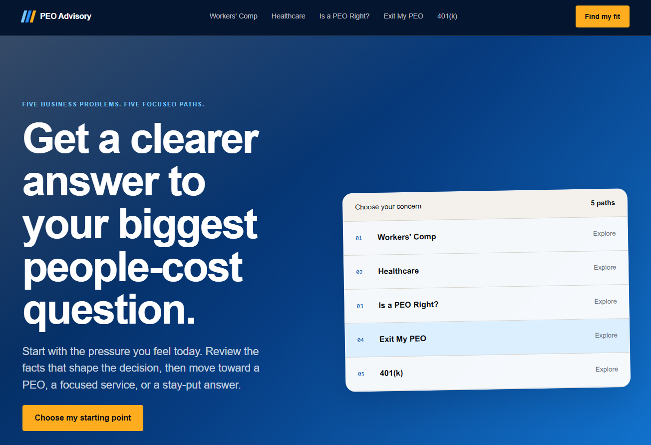 PreQualify funnel demo, PEO Advisory