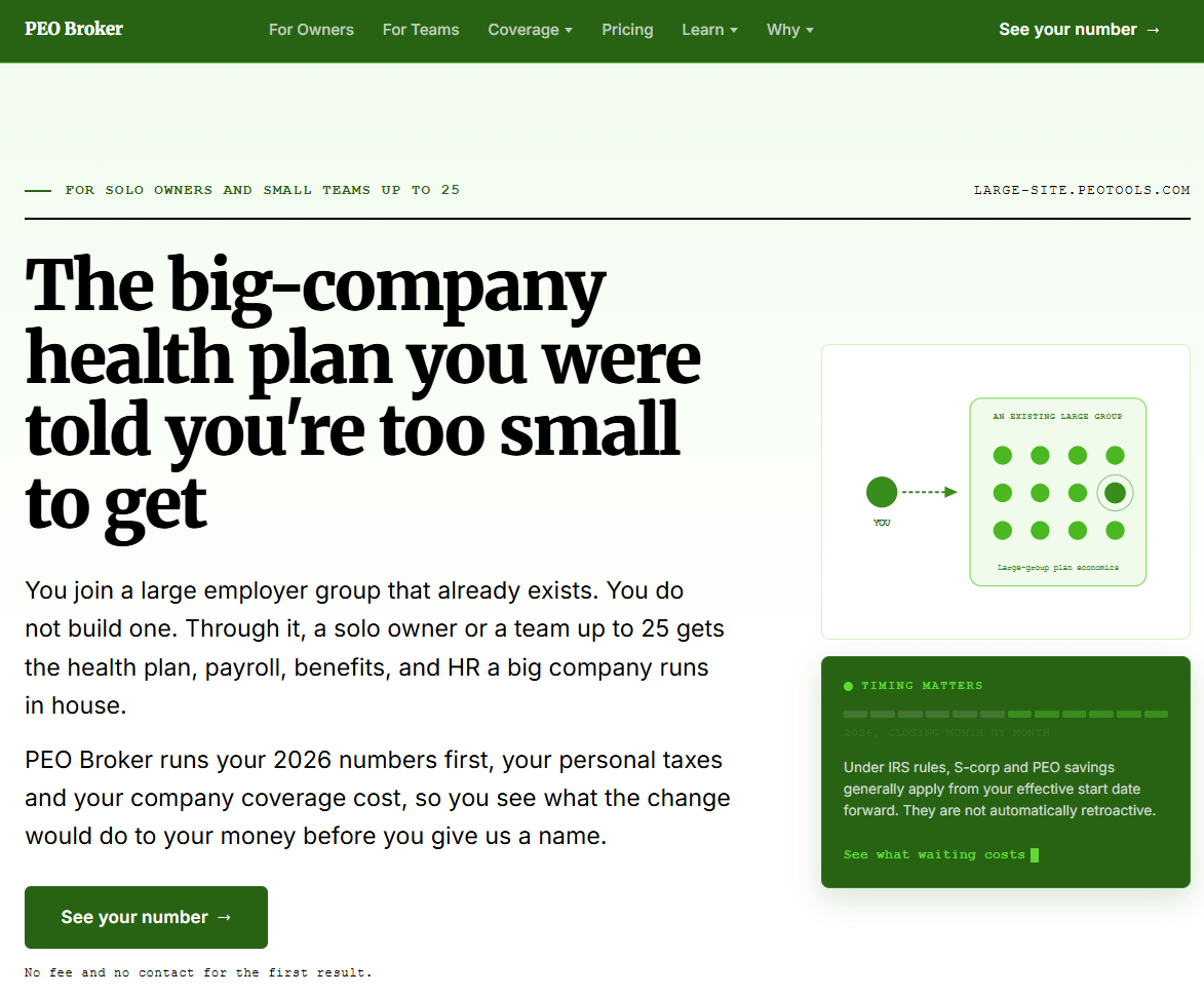 Tier 3 Broker Sites website demo for a larger PEO brokerage