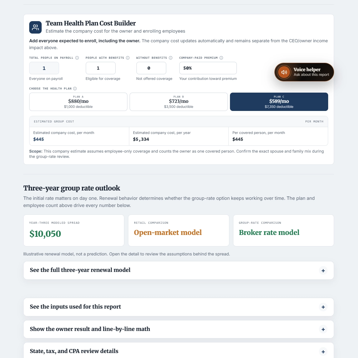W-2 Employee Cost Configurator preview